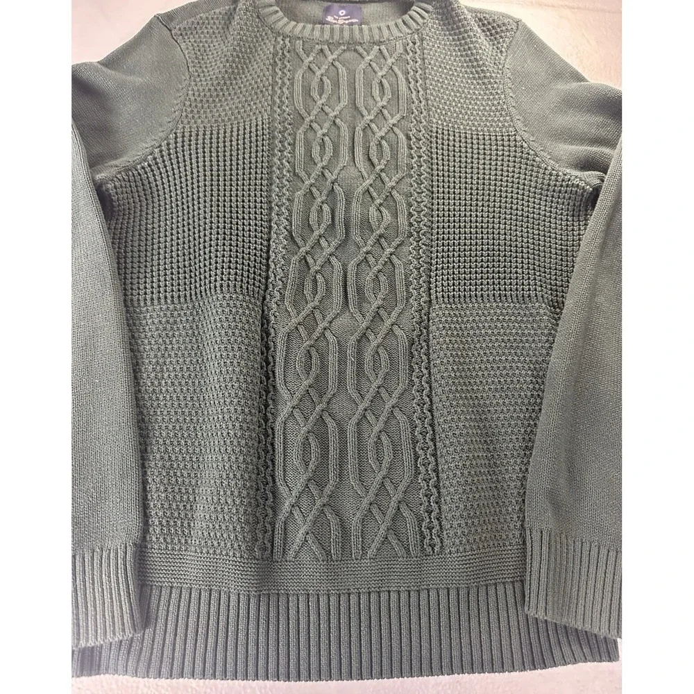 Ben Sherman Sweater‎ Men Medium Green Cable-Knit Long Sleeve Sweatshirt Pullover